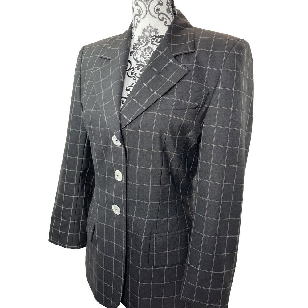 ESCADA MARGARETHA LEY 100% New Wool BLAZER WINDOWPANE Black/White Small Clueless